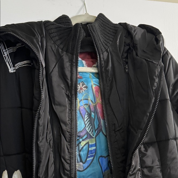 Desigual Black Floral Puffer Jacket Sz 38 - Picture 7 of 11